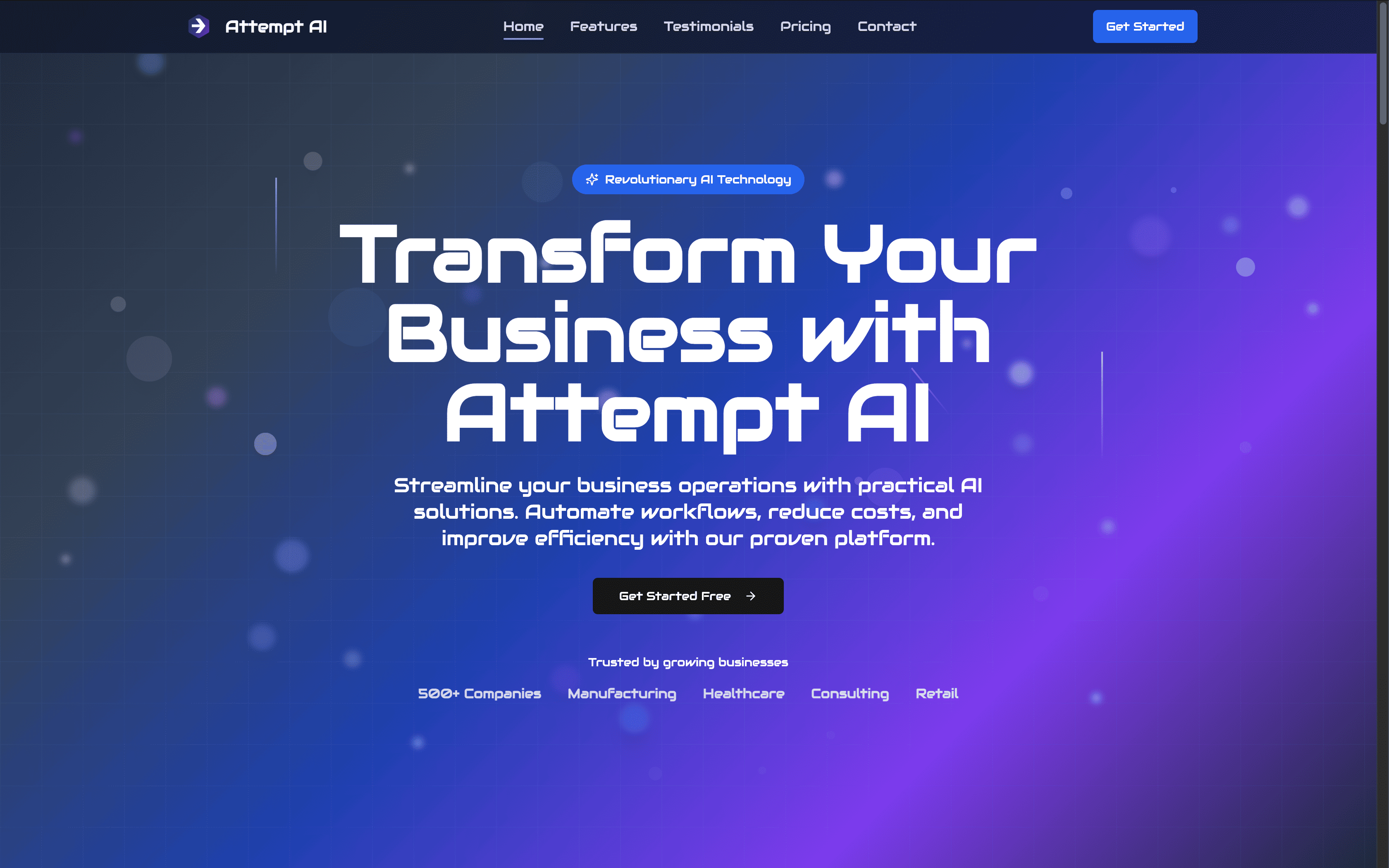 Attempt AI landing page hero section