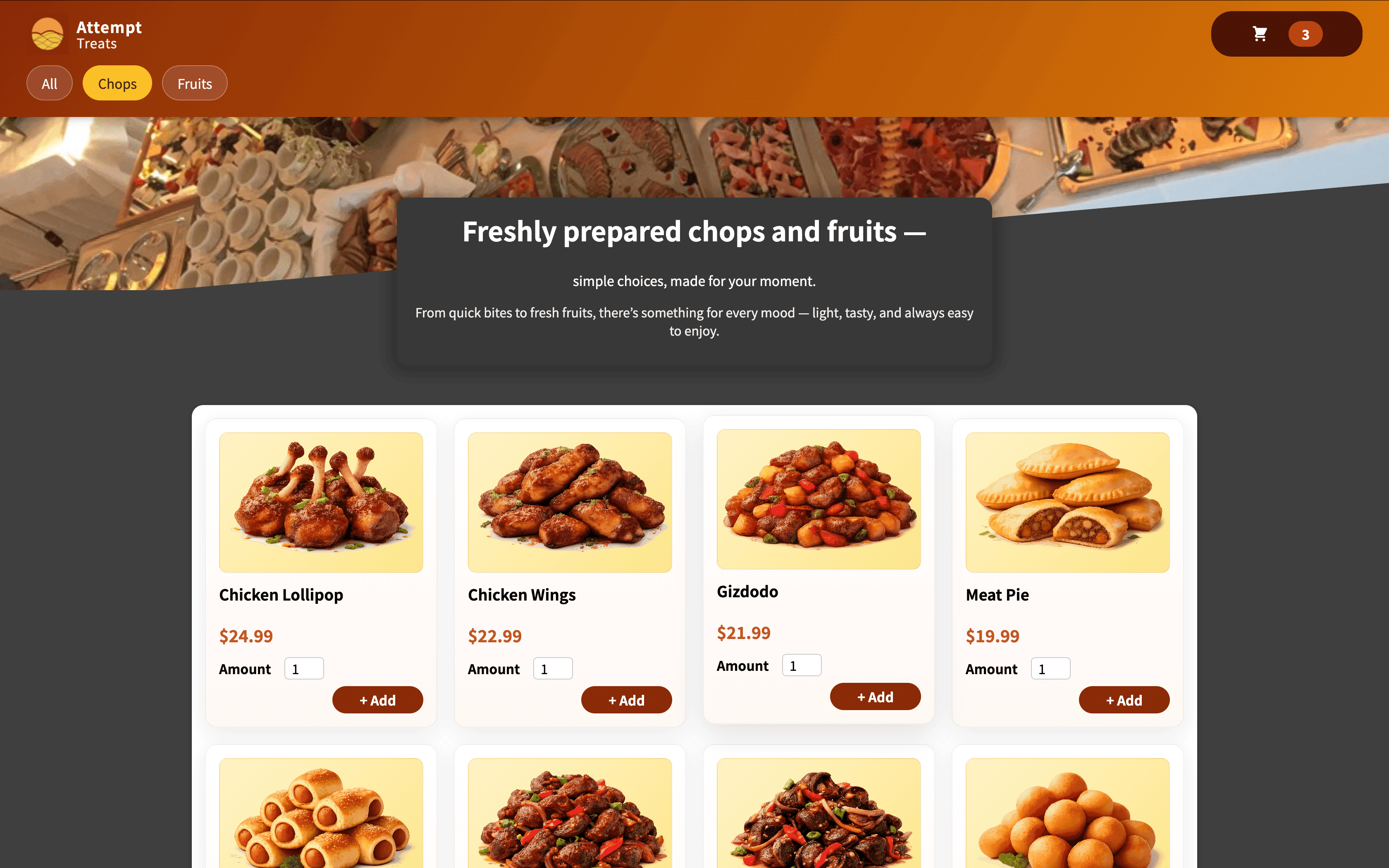 Attempt Treats meals ordering interface